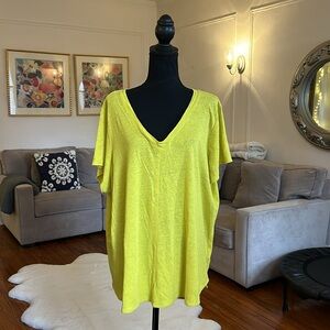 TAHARI Linen Blend V-Neck Longline Lightweight Tee | Size 2X